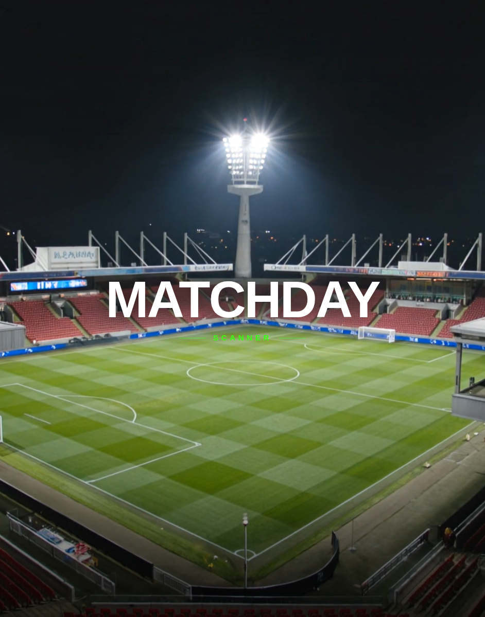 Matchday Scanner — cinematic stadium splash screen designed and built by SSG Creative